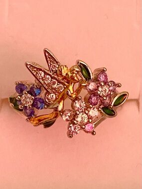 Tinker Bell 925 Sterling Silver Crystal Floral Ring